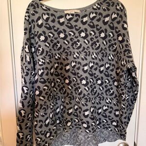 LOFT Gray and Black Animal Print Sweater